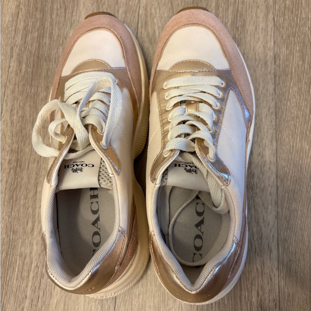 Coach Cream and Tan Chunky Sole Sneakers